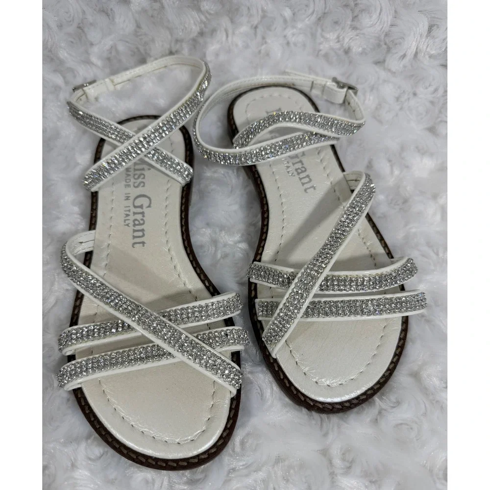 Miss Grant Girl White Rhinestone Strappy Sandals Made in Italy Size 30 EUR 12 US